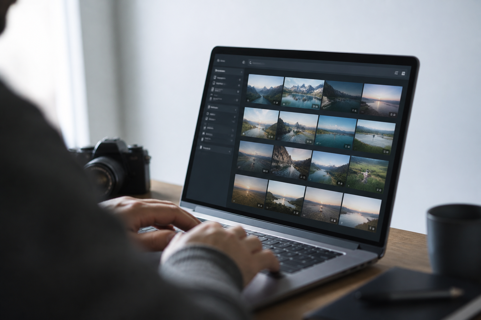 Layout of a footage search results page with a filter column labelled resolution, frame rate, release status, license type and collection.